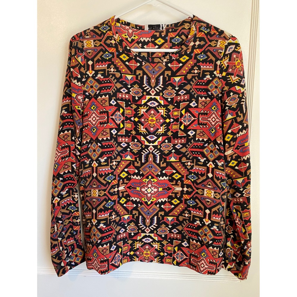 Equipment Femme 100% Silk Geometric Tribal Print Blouse XS Multi-Color